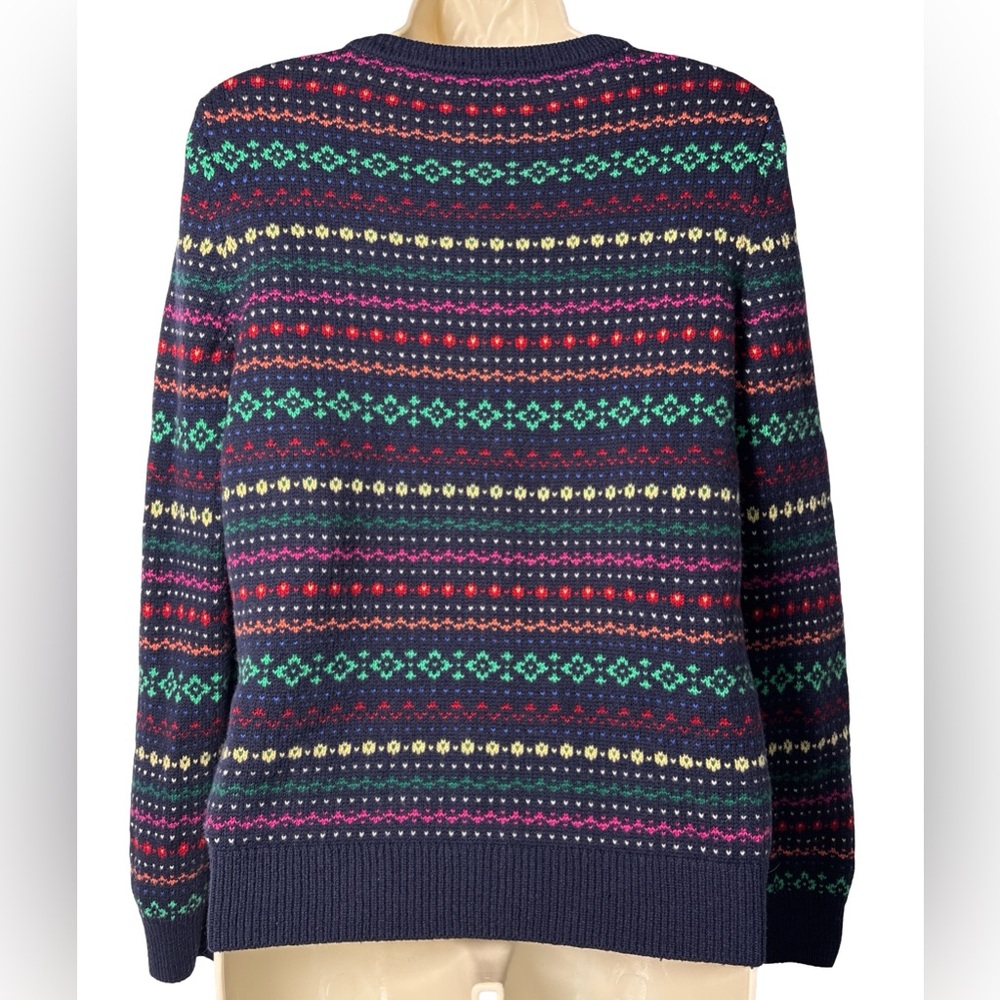 Talbots Fair Isle Navy stripe Lambswool Sequin Cardigan Sweater Cottagecore SZ L - Picture 2 of 5
